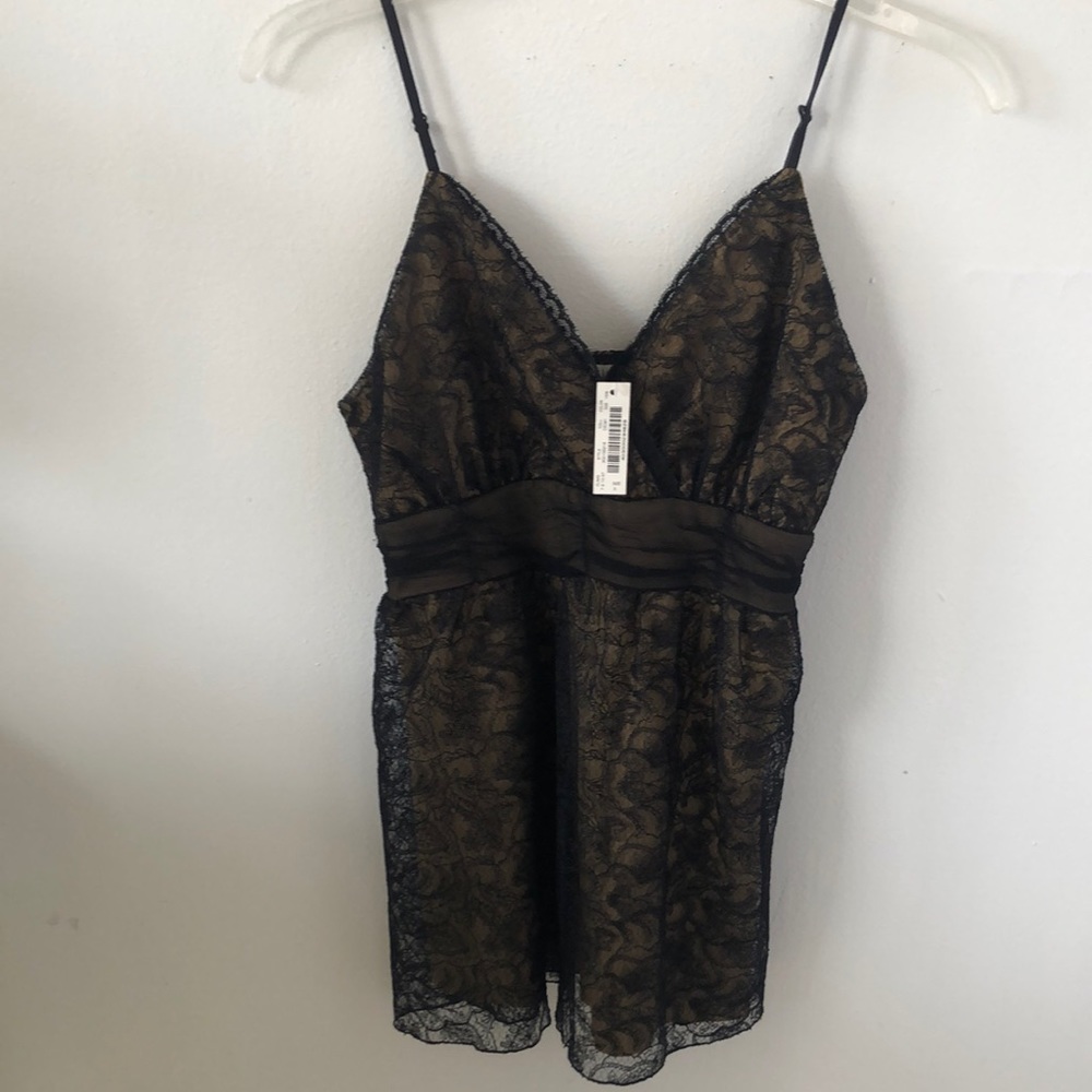 White House Black Market Black‎ Lace Camisole Top Shirred Waist Sz S- NWT